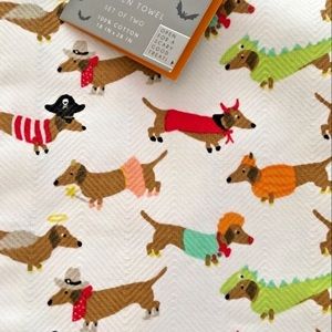 NWT (SET 2) KITCHEN TOWELS DACHSHUNDS in COSTUMES